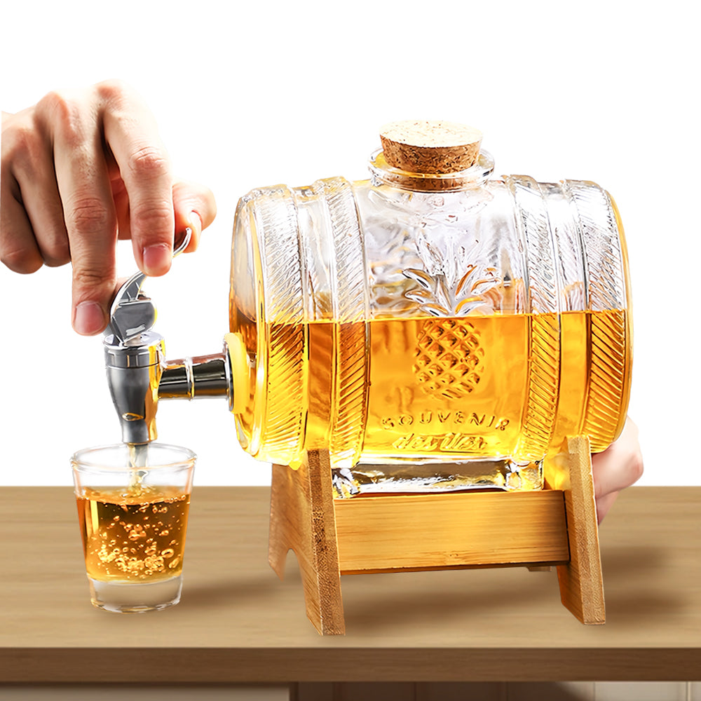 Barrel Shape 5l Glass Juice, Water, Cocktails & Any Other Beverage Dispenser with Bamboo Stand