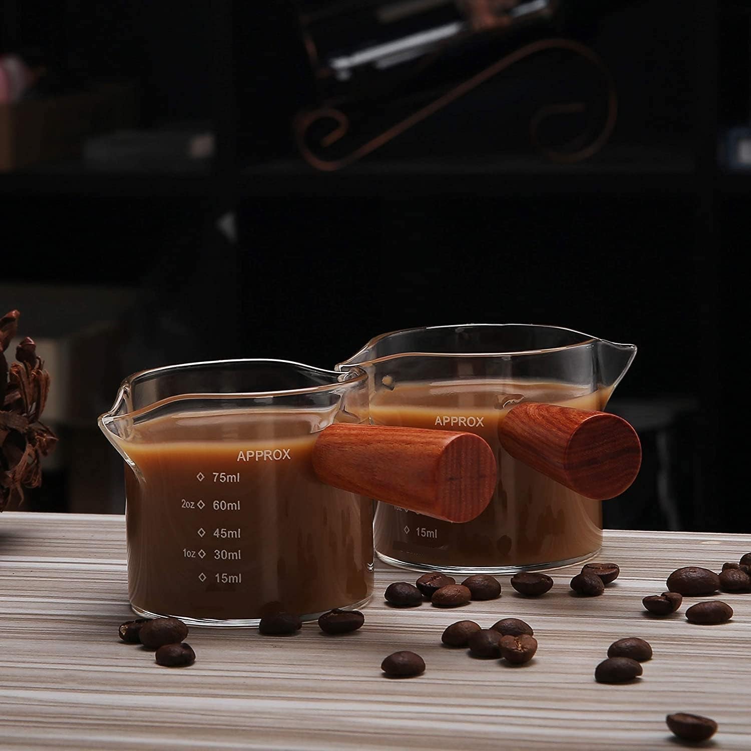 Espresso, Coffee Shot Glass With a Wooden Handle.