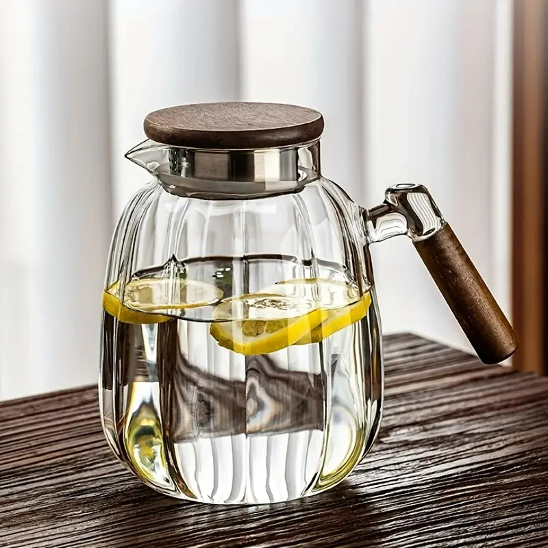 Borosilicate Glass Pitcher/ Teapot with a Wooden Lid and Handle