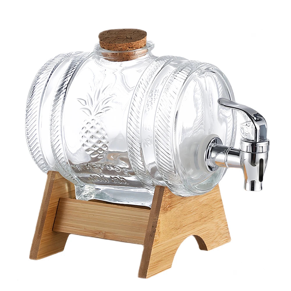 Barrel Shape 5l Glass Juice, Water, Cocktails & Any Other Beverage Dispenser with Bamboo Stand