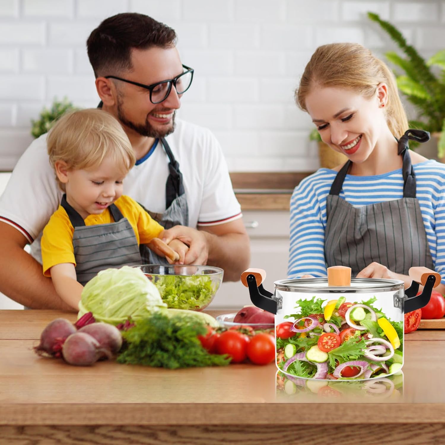 Heat-Resistant Borosilicate Glass Cooking Pot With Wooden Handles