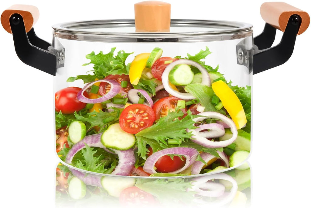 Heat-Resistant Borosilicate Glass Cooking Pot With Wooden Handles