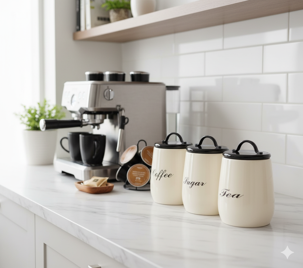 3 Pieces Metal Coffee, Tea, Sugar Jars