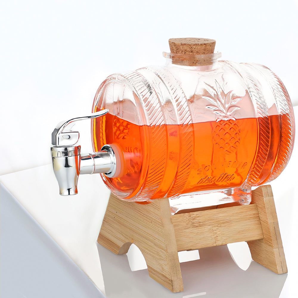 Barrel Shape 5l Glass Juice, Water, Cocktails & Any Other Beverage Dispenser with Bamboo Stand